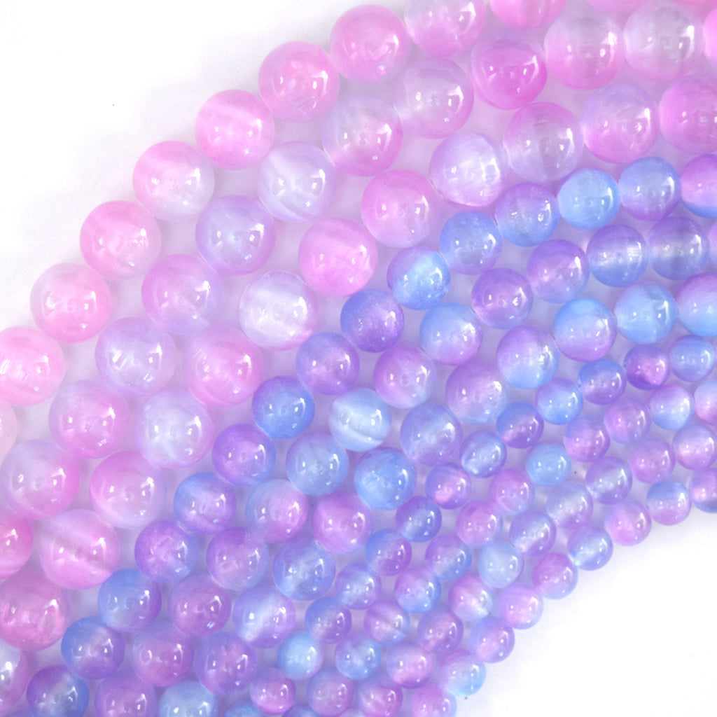 Genuine Blue Purple Selenite Round Beads Gemstone 15.5" Strand 6mm 8mm 10mm