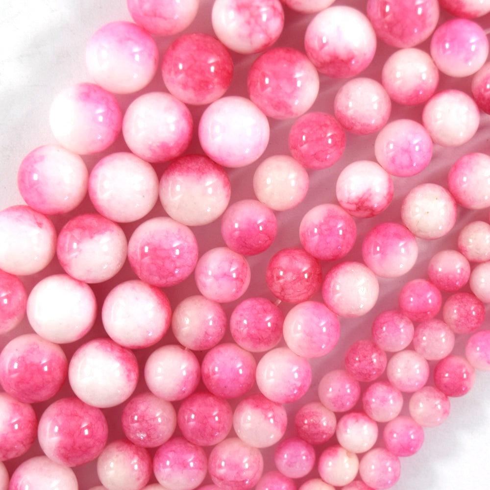 Malaysia Magenta Colored Jade Round Beads Gemstone 15" Strand 6mm 8mm 10mm