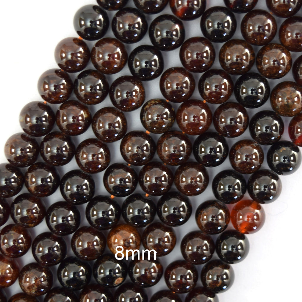 Natural Orange Hessonite Garnet Round Beads Gemstone 15" Strand 6mm 8mm S2