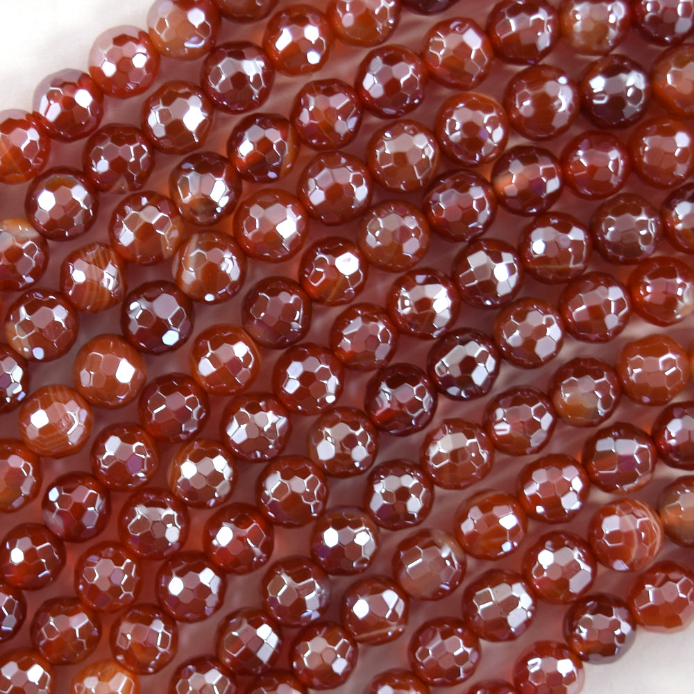 Mystic Titanium Faceted Red Stripe Agate Round Beads 15
