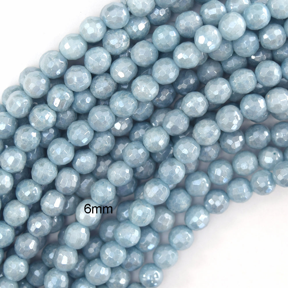 Mystic Titanium Faceted Blue Aquamarine Quartz Round Beads15" 6mm 8mm 10mm 12mm