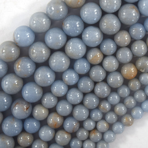 10mm matte blue angelite round beads 16" strand frost