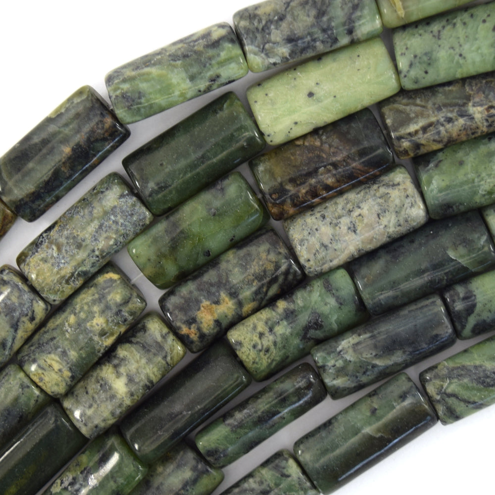 20mm natural Canadian green jade rectangle pillow beads 16