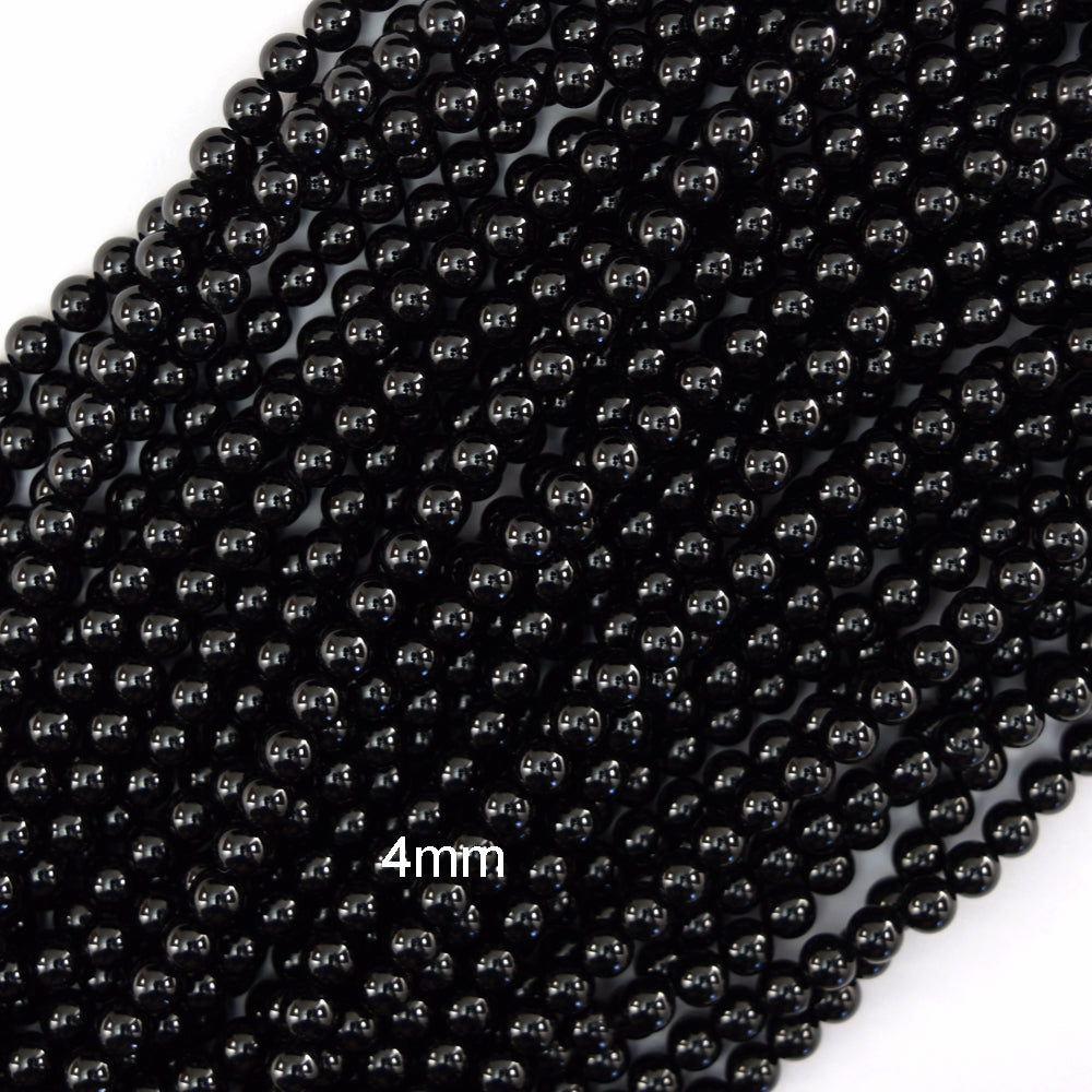 AA Natural Black Spinel Round Beads Gemstone 15" Strand 3mm 4mm