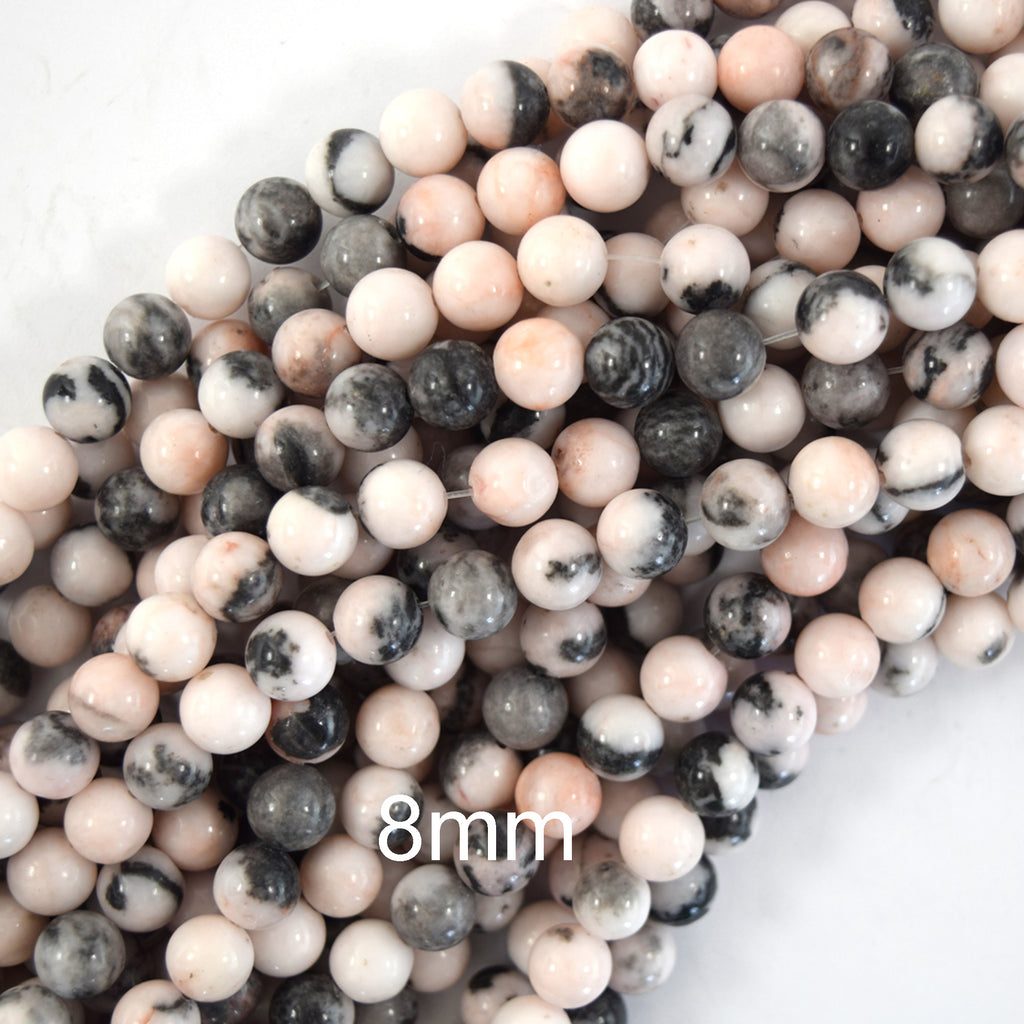 Natural Pink Zebra Jasper Round Beads Gemstone 15" Strand 6mm 8mm 10mm 12mm