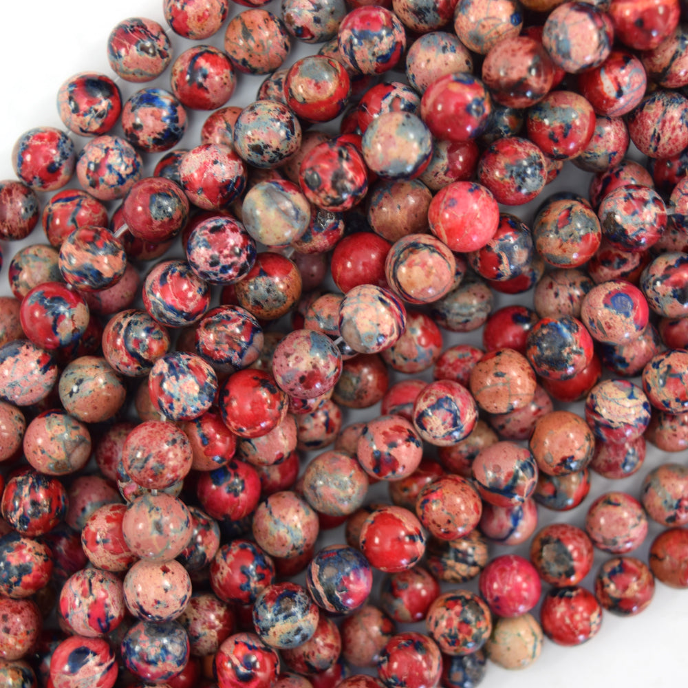 Galaxy Pink Red Sea Sediment Imperial Jasper Round Beads 15" Strand 6mm 8mm 10mm