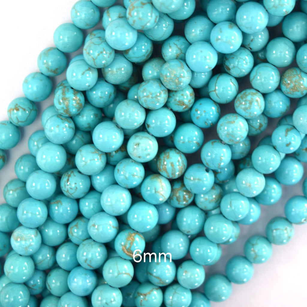 Blue Turquoise Round Beads Gemstone 15" Strand 2mm 4mm 6mm 8mm 10mm 12mm S2