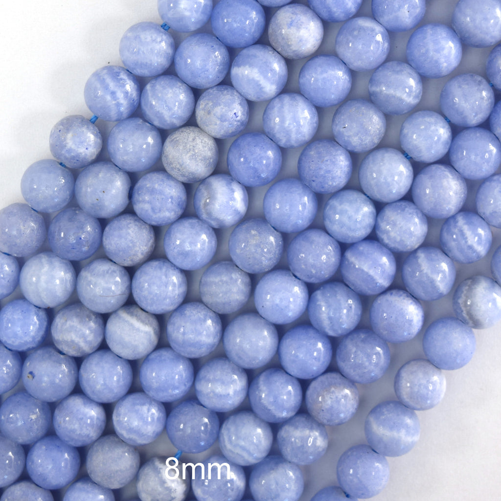 Colored Blue Lace Agate Round Beads Gemstone 15" Strand 6mm 8mm 10mm