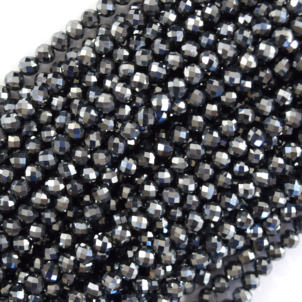 Faceted Black CZ Cubic Zirconia Round Beads Gemstone 14.5" Strand 3mm 4mm