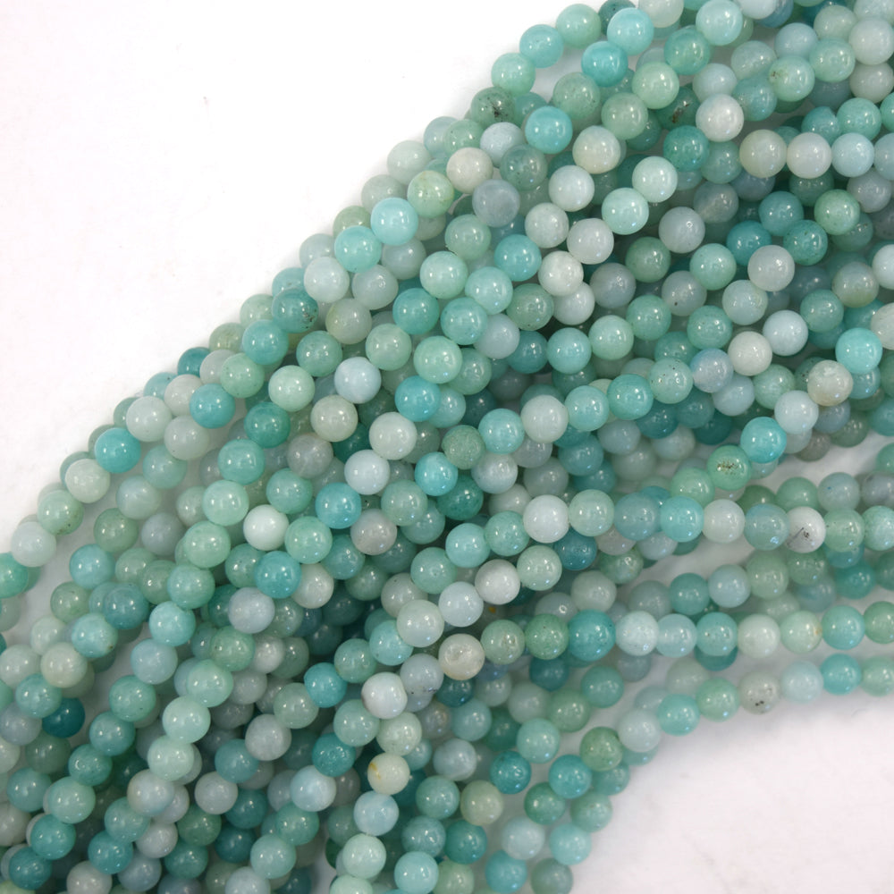 Natural Blue Amazonite Round Beads Gemstone 15" Strand 4mm 6mm 8mm 10mm S2