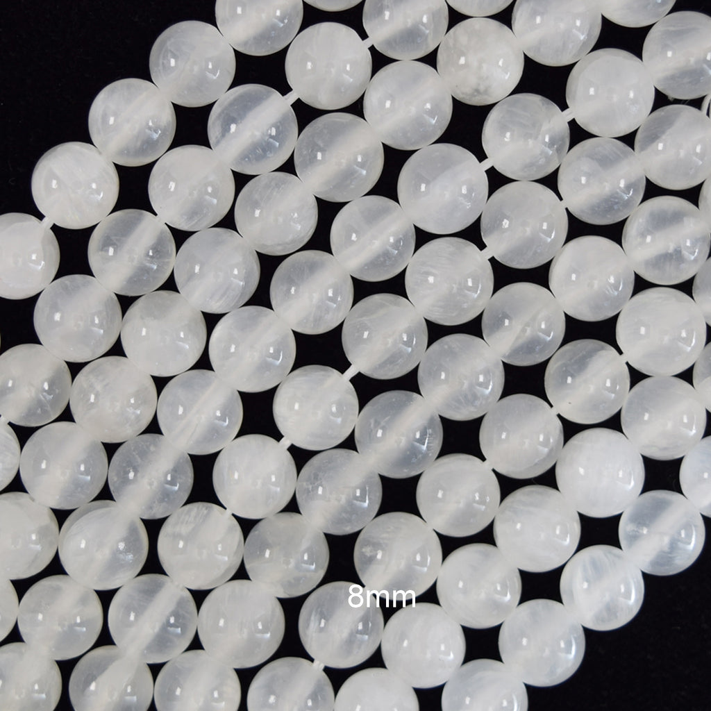 Natural White Selenite Round Beads Gemstone 15" strand 4mm 6mm 8mm 10mm 12mm