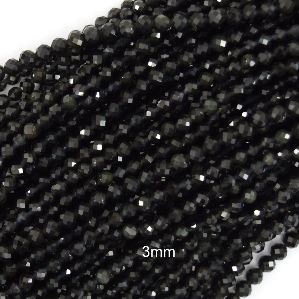 Natural Faceted Black Obsidian Round Beads 15" Strand 3mm 4mm 6mm 8mm 10mm