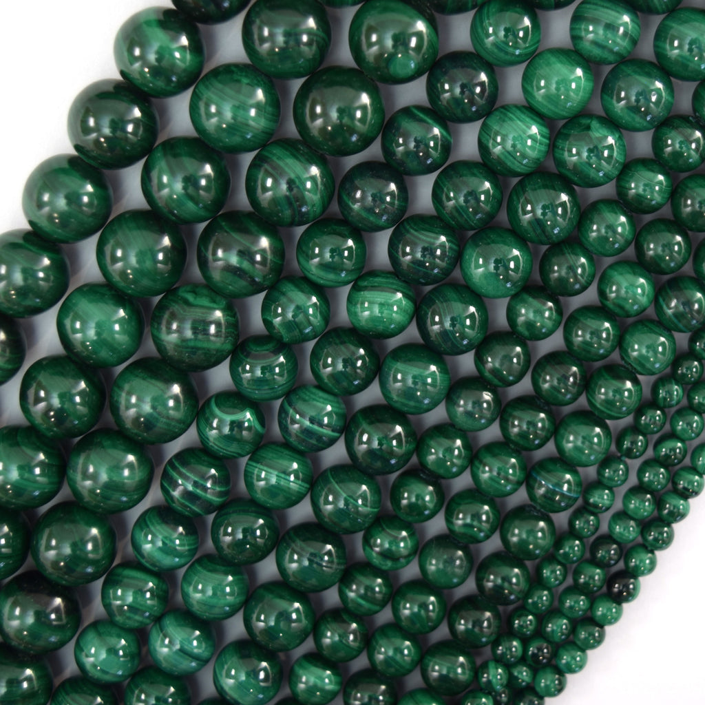 AA Natural Green Malachite Round Beads Gemstone 15.5" Strand 4mm 6mm 8mm 10mm