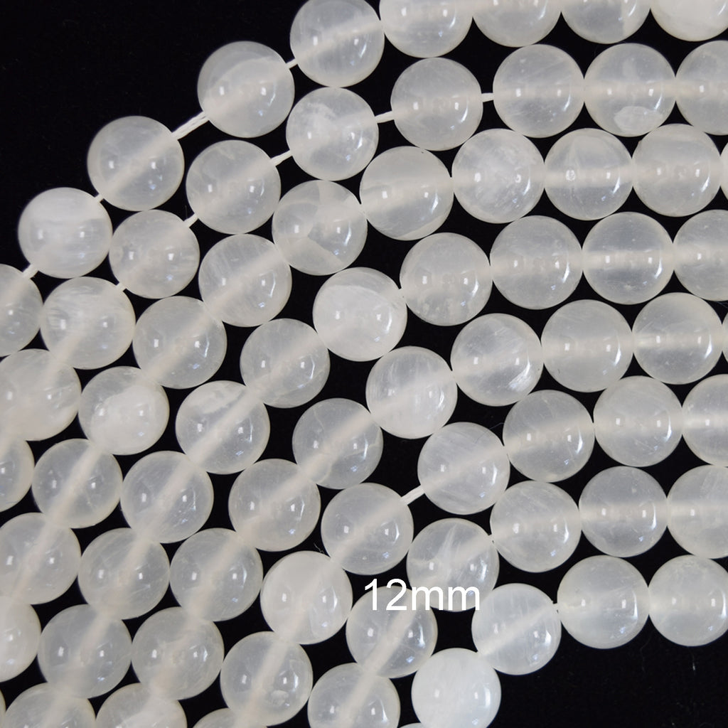 Natural White Selenite Round Beads Gemstone 15" strand 4mm 6mm 8mm 10mm 12mm