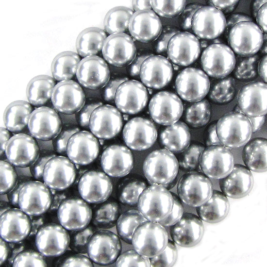 Silver Shell Pearl Round Beads Gemstone 15.5