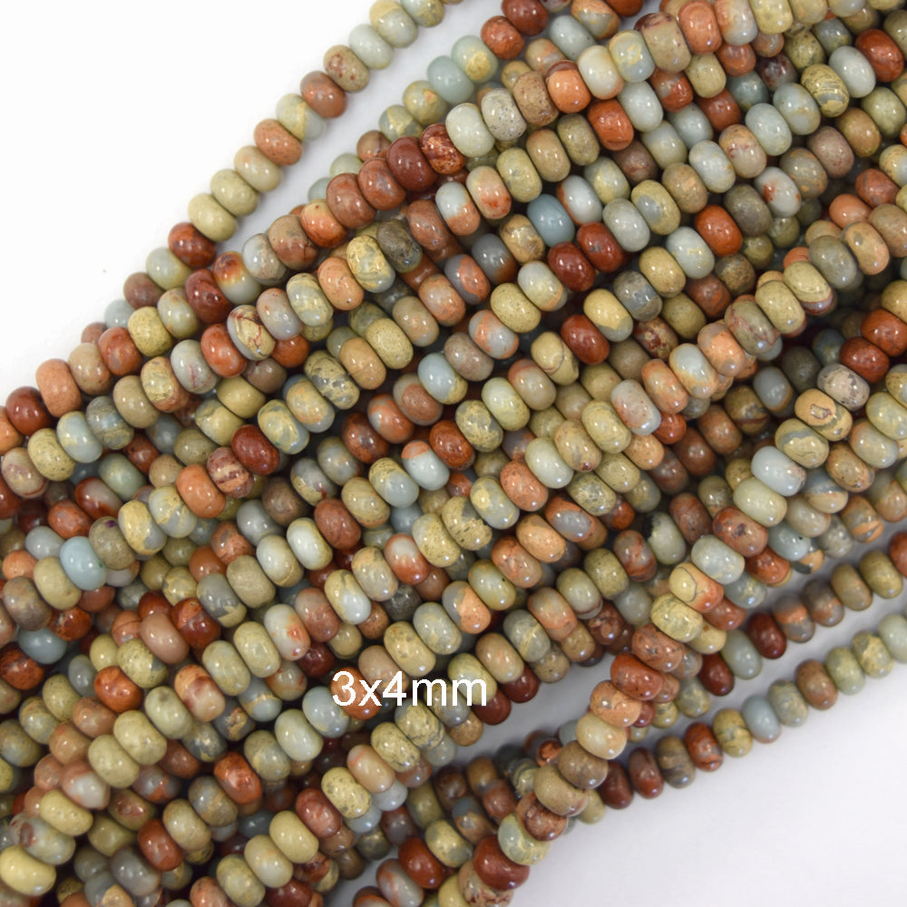 Natural Brown Blue Snake Skin Jasper Rondelle Button Beads 15.5" 4mm 6mm 8mm