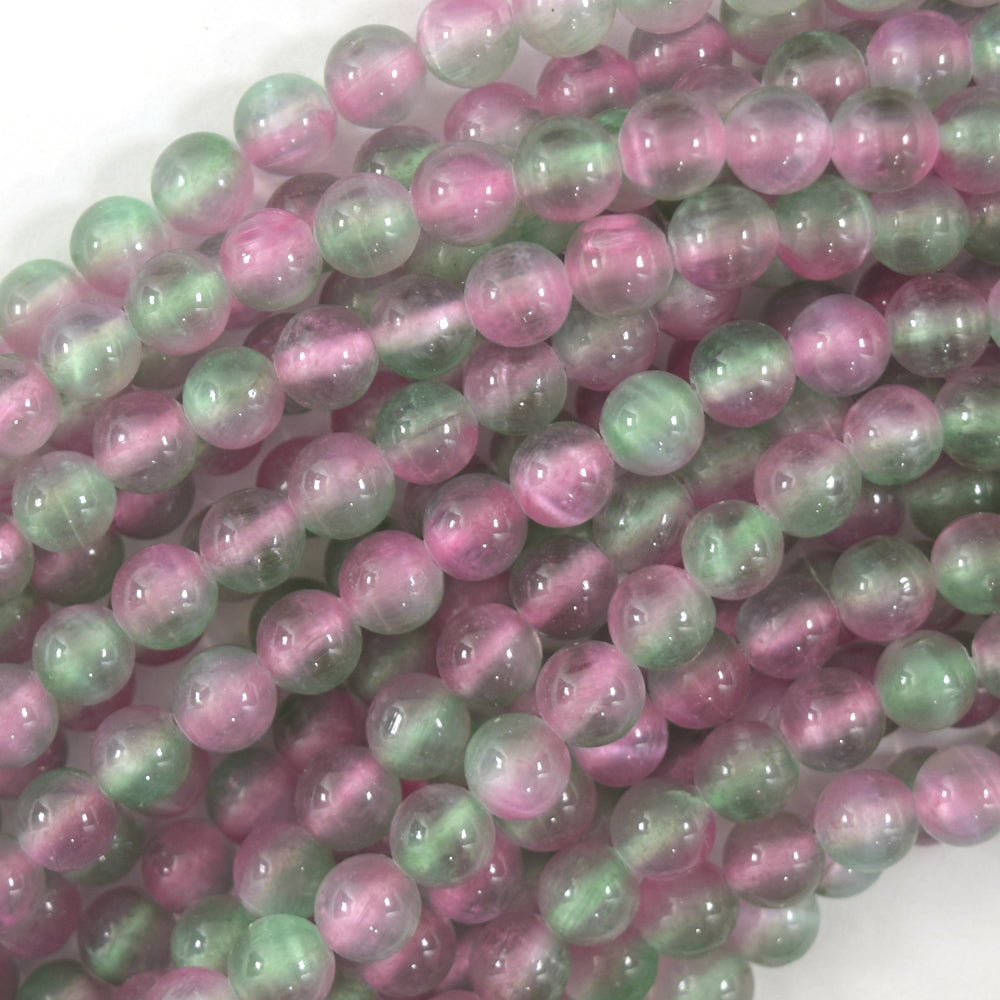 Genuine Pink Green Selenite Round Beads Gemstone 15.5