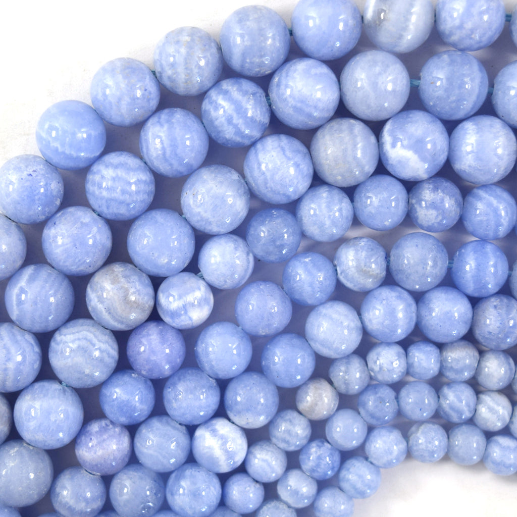 Colored Blue Lace Agate Round Beads Gemstone 15" Strand 6mm 8mm 10mm