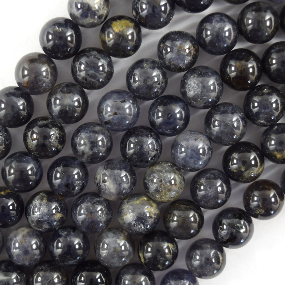 Natural Blue Iolite Round Beads Gemstone 15.5" Strand 6mm 8mm 10mm S2
