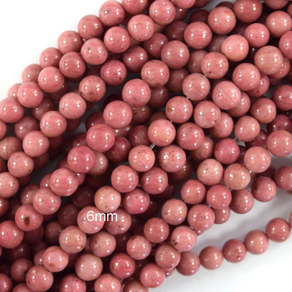 AA Natural Pink Rhodonite Round Beads Gemstone 15" Strand 6mm 8mm 10mm