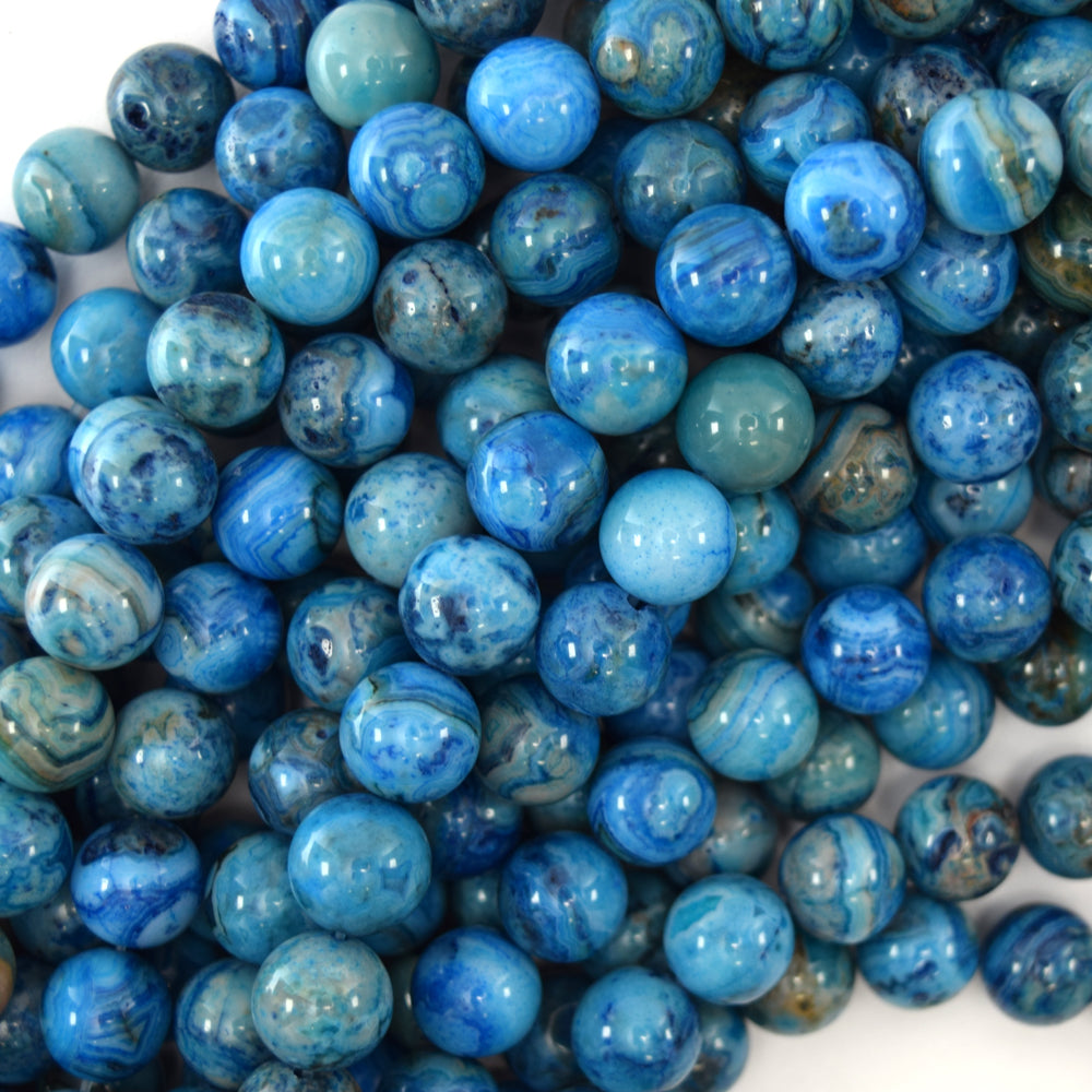 Blue Crazy Lace Agate Round Beads Gemstone 15" Strand 6mm 8mm 10mm