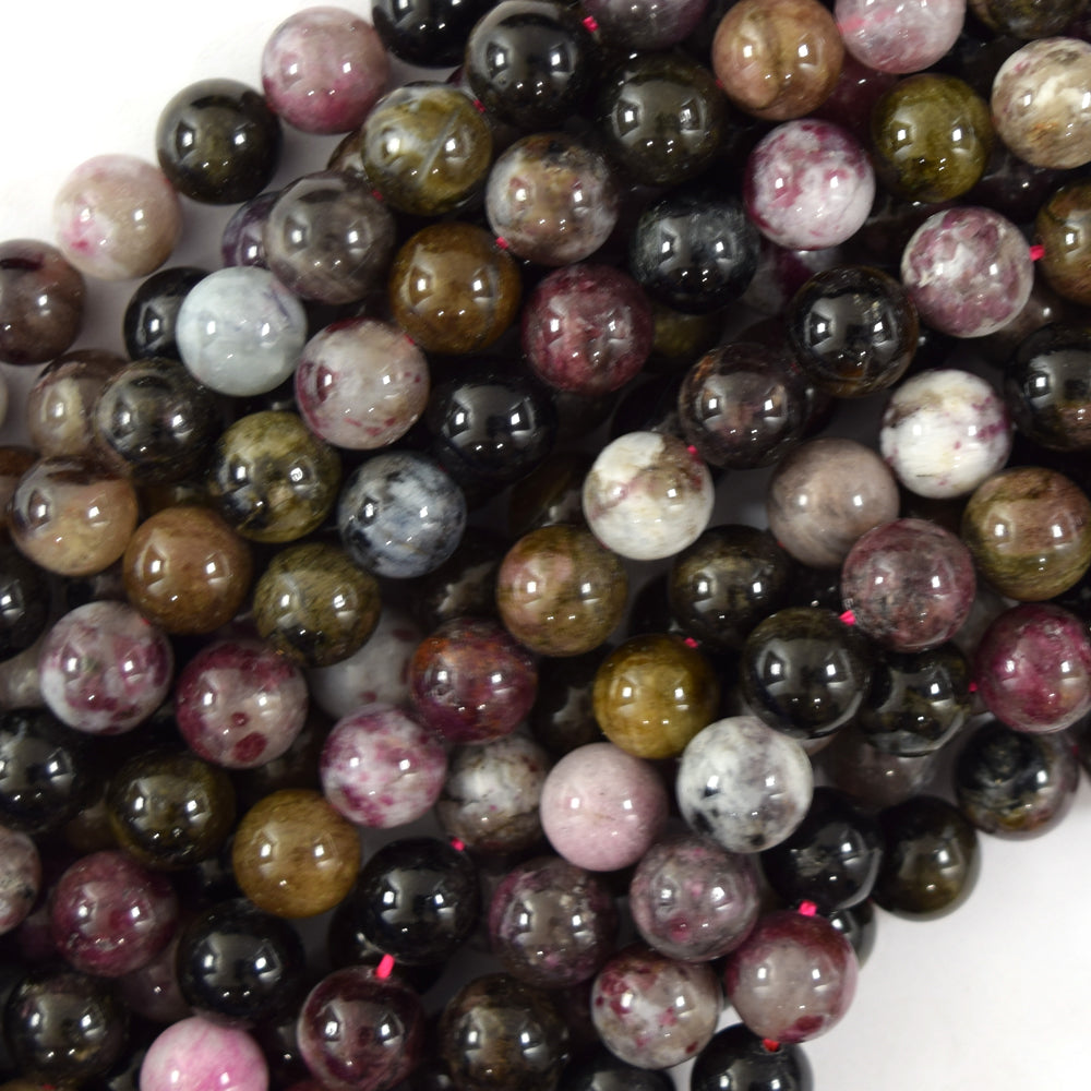 Natural Watermelon Tourmaline Round Beads 15.5" Strand 4mm 6mm 8mm 10mm S1