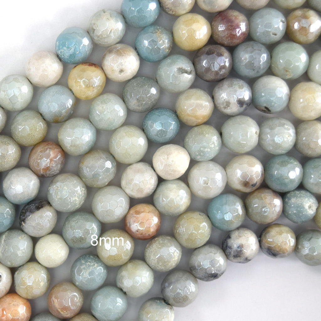 Mystic Titanium Faceted Amazonite Round Beads Gemstone 15" Strand 6mm 8mm 10mm