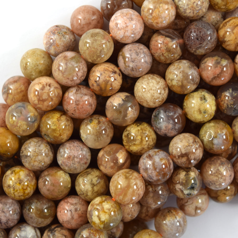 Natural Cherry Blossom Sakura Agate Round Beads 15" Strand 6mm 8mm 10mm S2