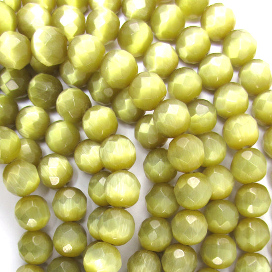 8mm Faceted Cats Eye Round Beads Gemstone 14" Strand Pink Blue Brown Olive