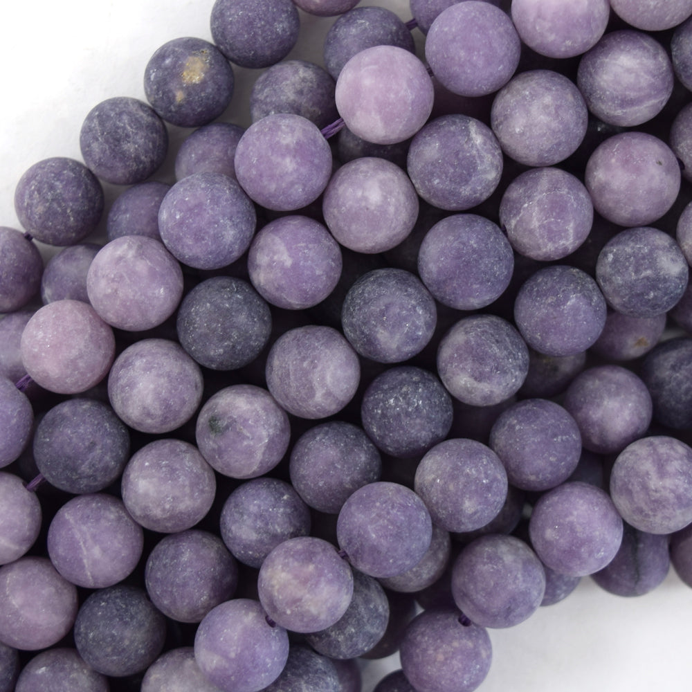 Natural Matte Purple Lepidolite Round Beads 15.5