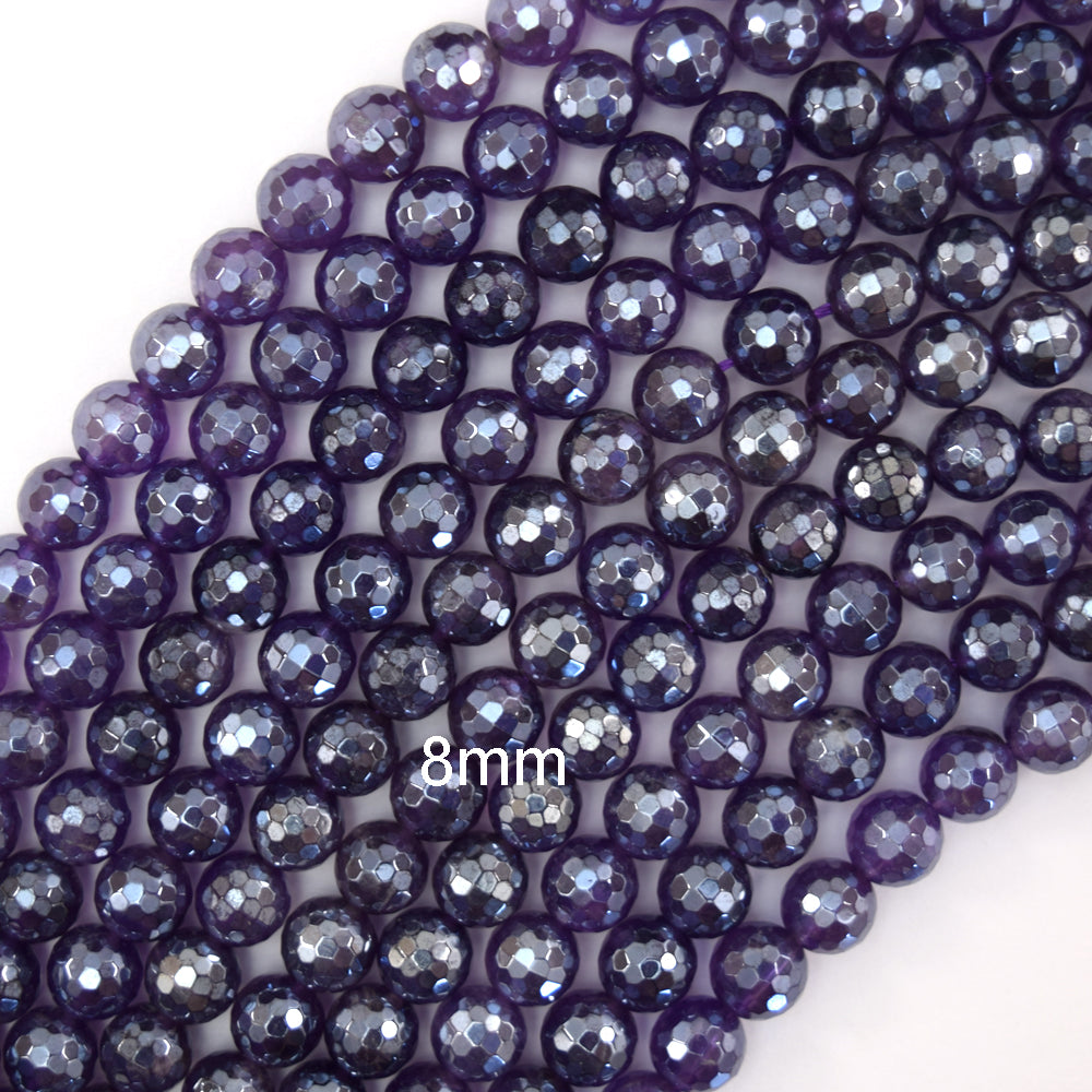 Mystic Titanium Natural Faceted Purple Amethyst Round Beads 15