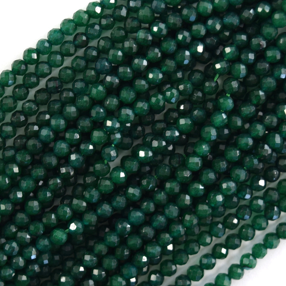 Faceted Emerald Green Jade Round Beads 15