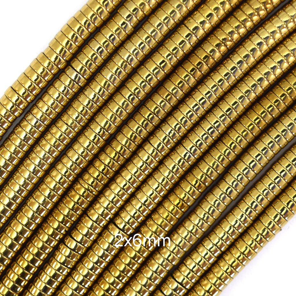 Gold Hematite Heishi Disc Beads Gemstone 15.5" Strand 4mm 6mm 8mm
