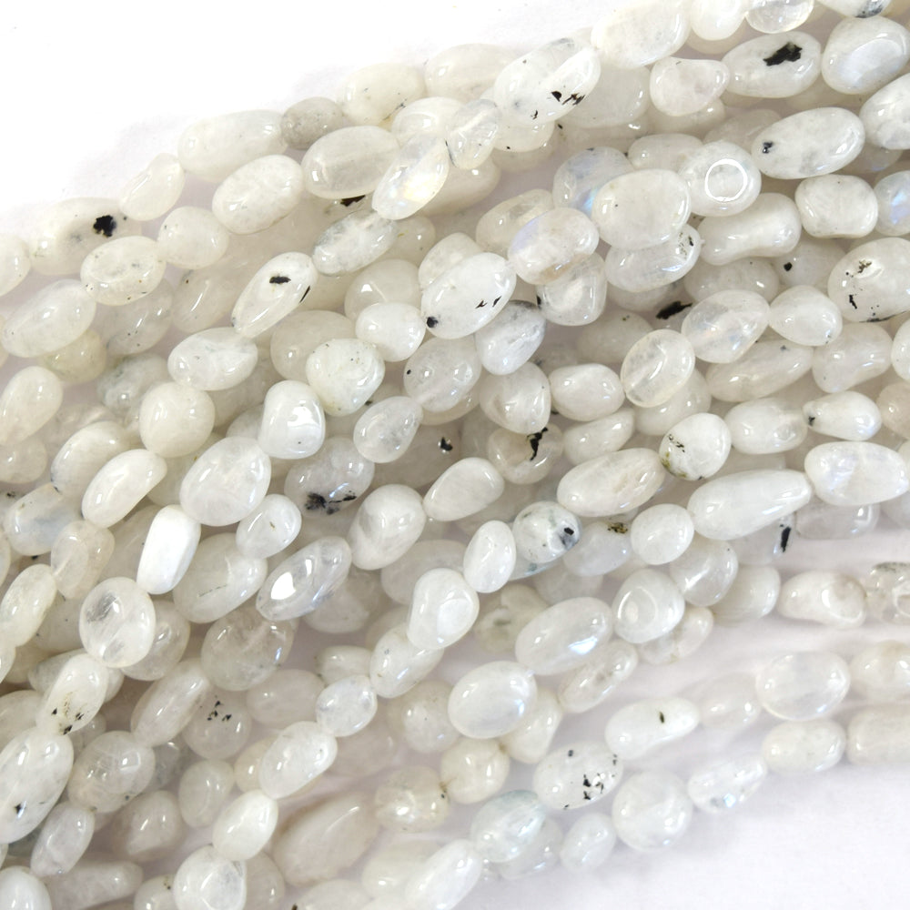6mm - 8mm natural white moonstone pebble nugget beads 15.5