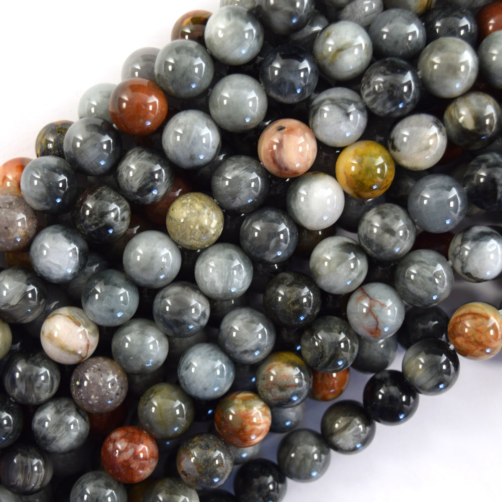 Natural Brown Gray Hawk Eye Round Beads 15.5" Strand Eagle Eye 6mm 8mm 10mm S3
