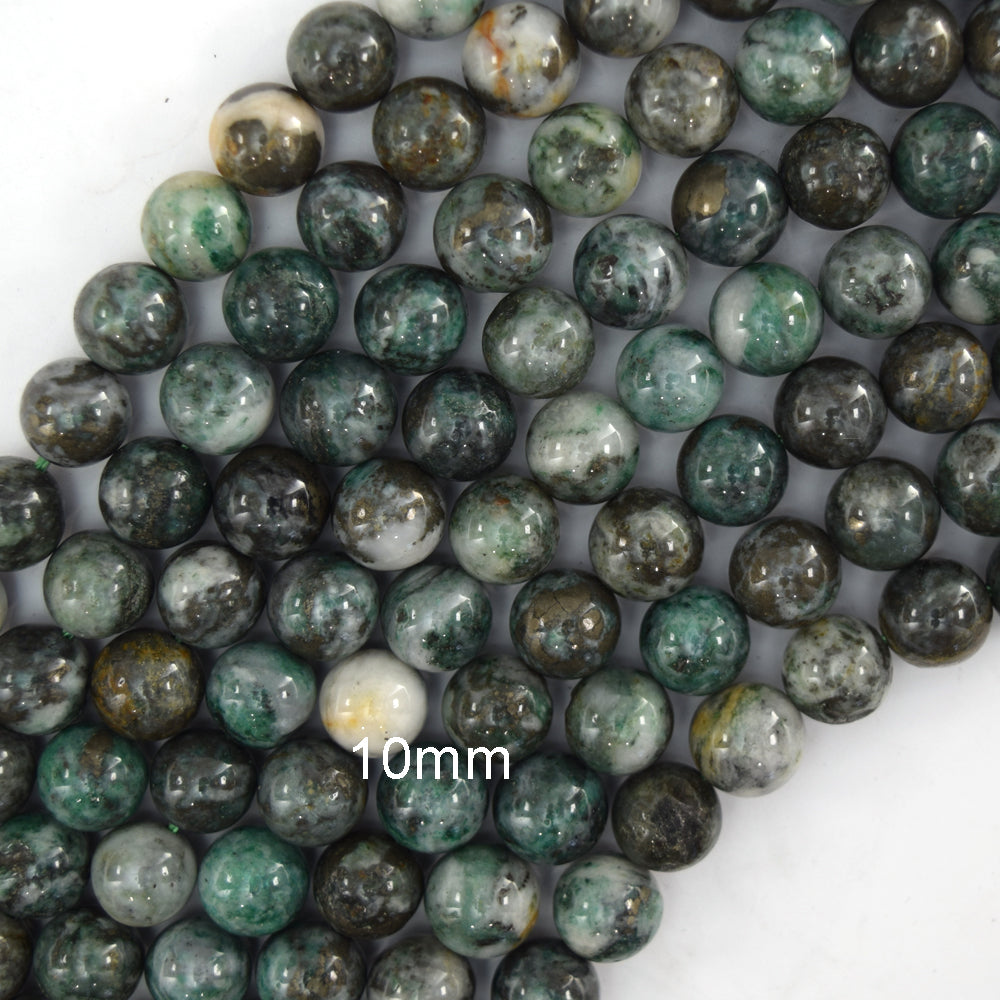 Rare Natural Pyrite In Blue Green Jade Round Beads 15" Strand 6mm 8mm 10mm
