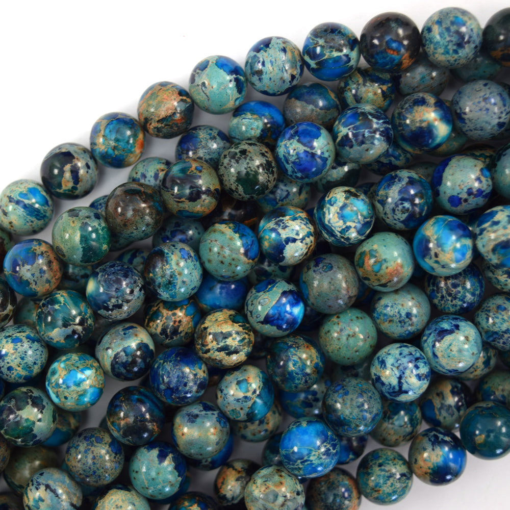 Dark Blue Sea Sediment Imperial Jasper Round Beads 15" Strand 6mm 8mm 10mm