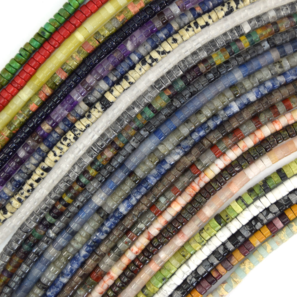 2x4mm Natural Various Gemstones Heishi Disc Beads 15" Strand 4mm