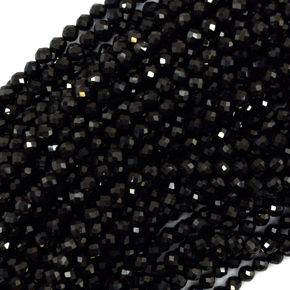 Natural Faceted Black Spinel Round Beads Gemstone 15.5" Strand 2mm 3mm 4mm
