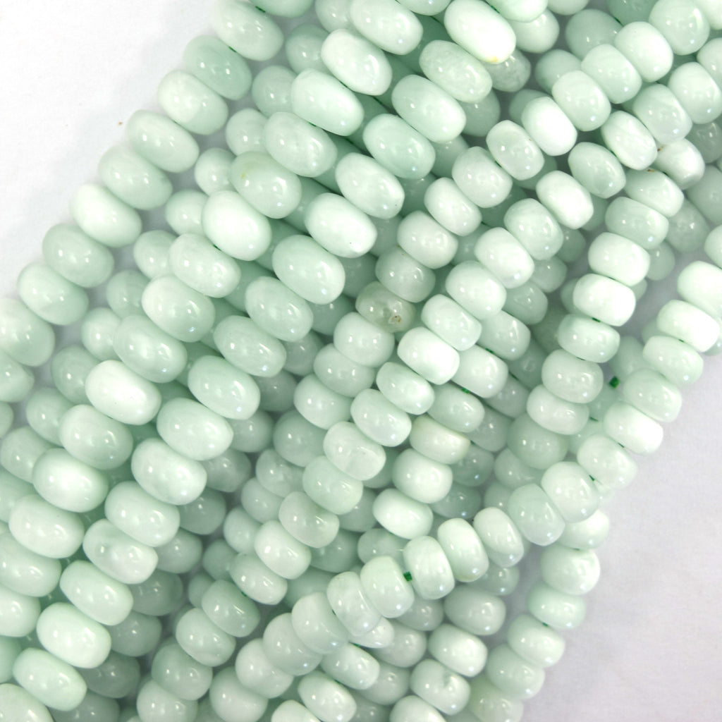 Natural Green Angelite Rondelle Button Beads Gemstone 15.5" Strand 6mm 8mm