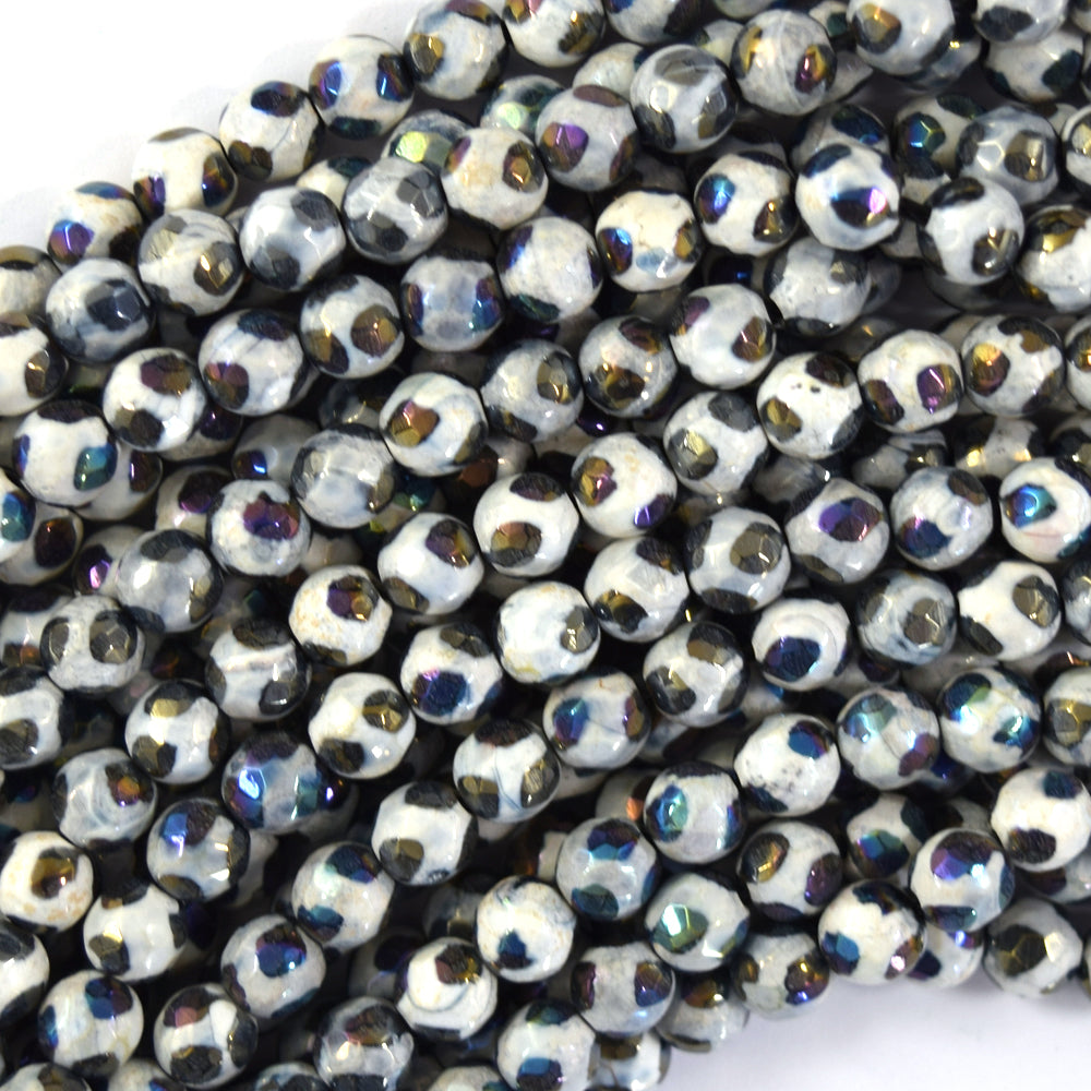 Mystic Titanium Faceted Black Tibetan Agate Round Beads 15"6m 8mm 10mm Football