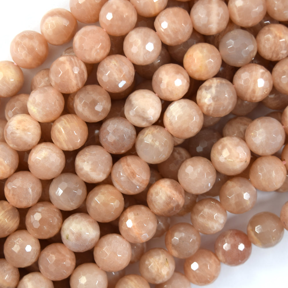 Natural Faceted Orange Sunstone Round Beads 15" Strand 3mm 4mm 6mm 8mm 10mm