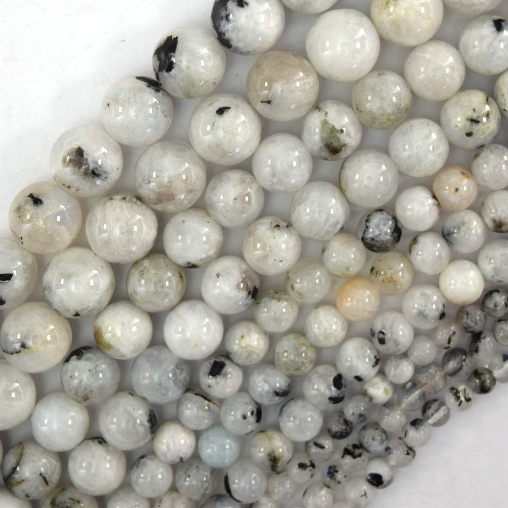 Natural Black Matrix Moonstone Round Beads 15.5" Strand 4mm 6mm 8mm 10mm S2