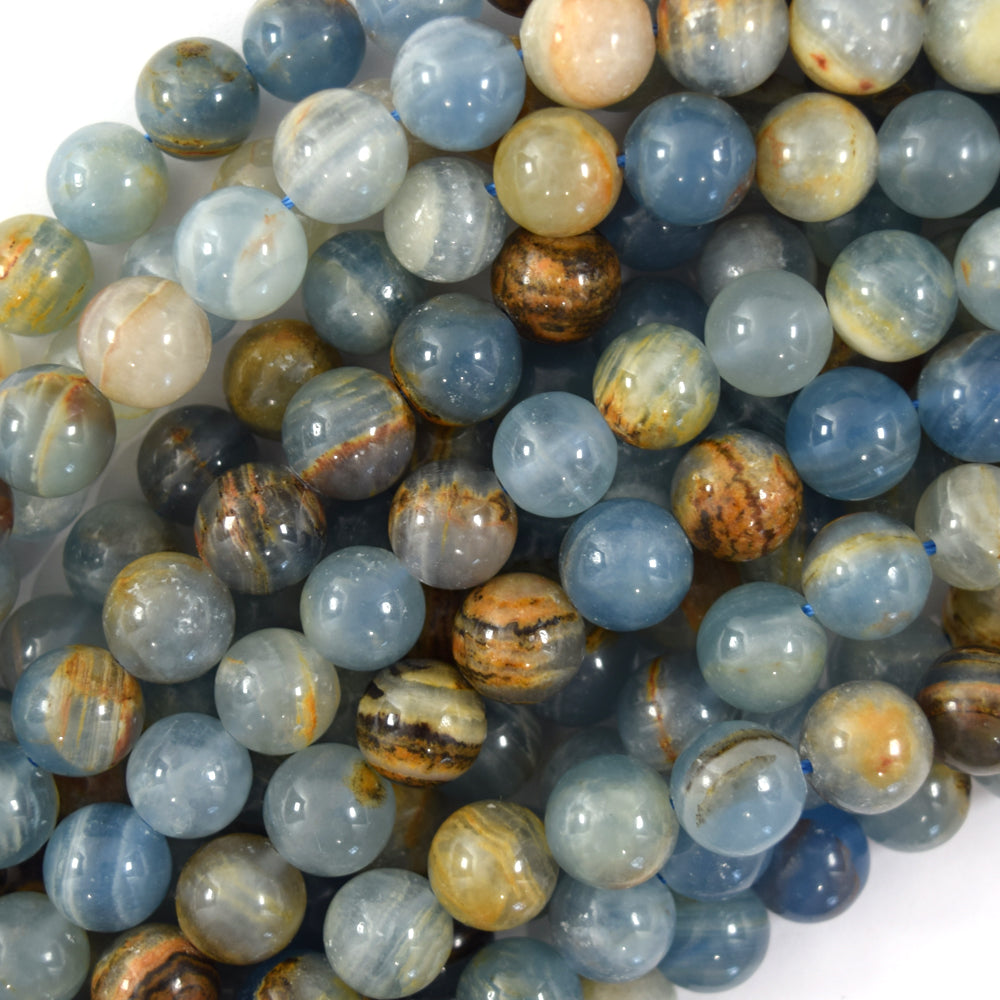 AA Natural Argentina Lemurian Aquatine Calcite Round Beads 15.5 4mm 6mm 8mm 10mm