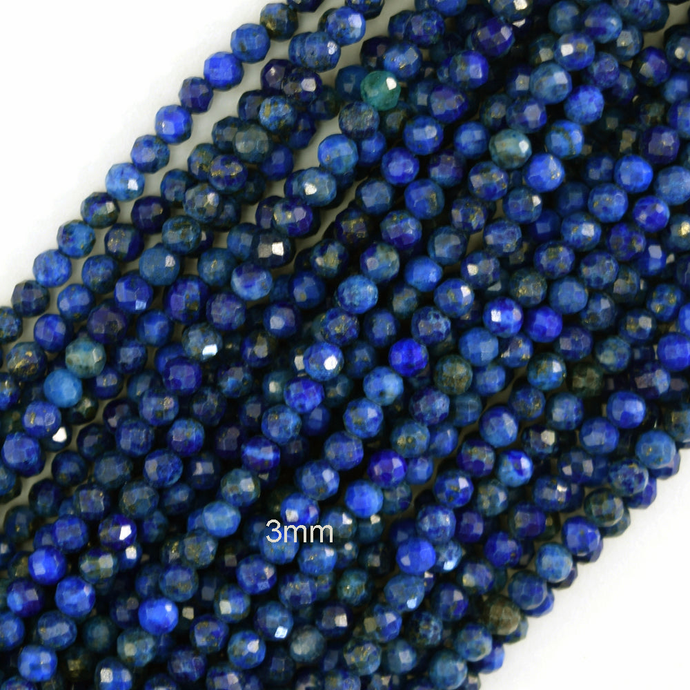 Faceted Blue Lapis Lazuli Round Beads 15" Strand 2mm 3mm 4mm 6mm 8mm 10mm