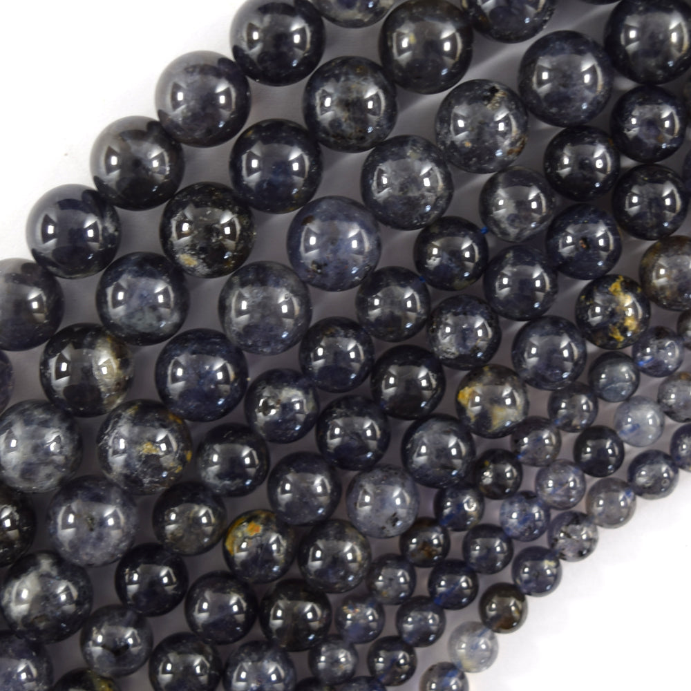 Natural Blue Iolite Round Beads Gemstone 15.5" Strand 6mm 8mm 10mm S2