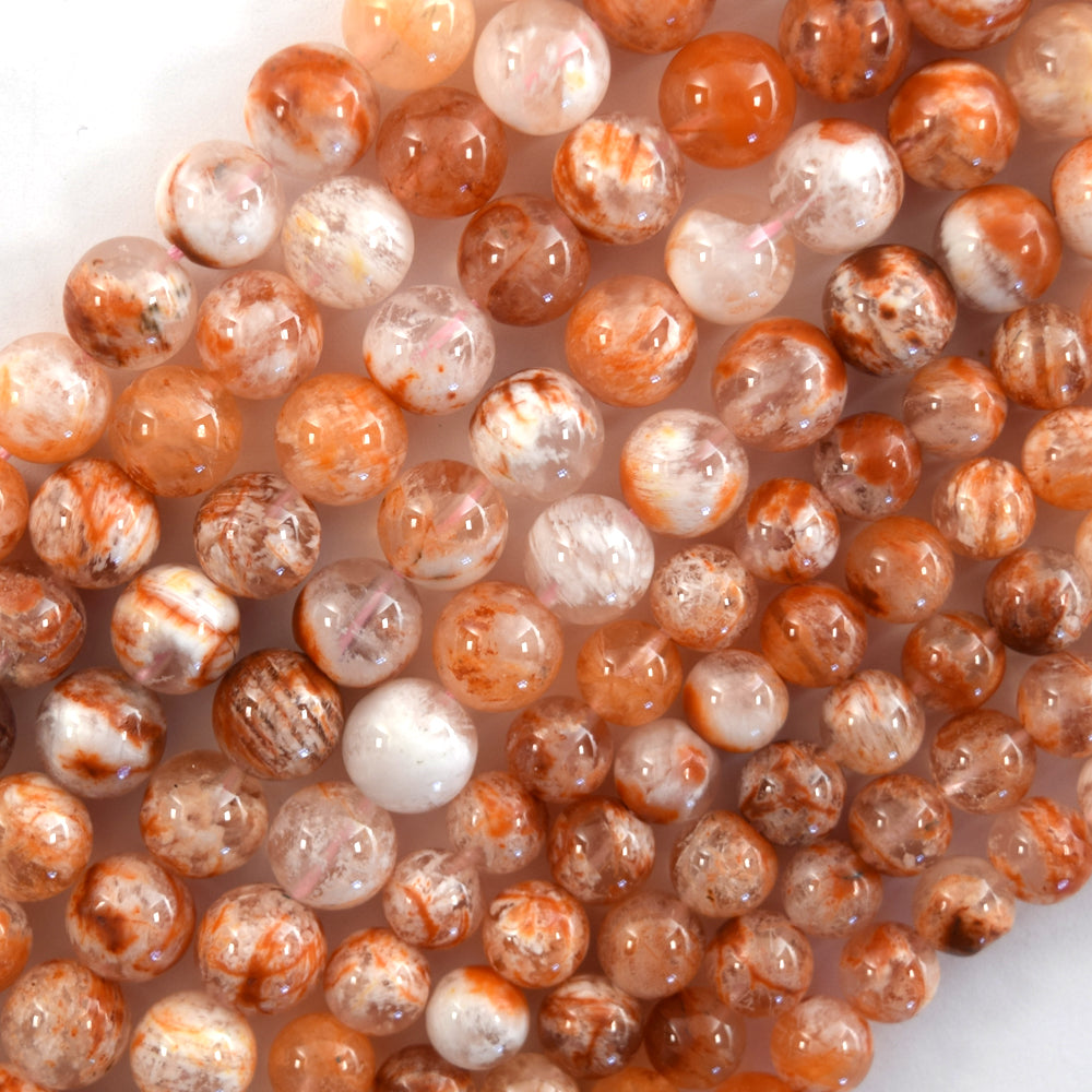 AA Natural Orange Peach Phantom Lodalite Quartz Beads 15.5" Strand 6mm 8mm