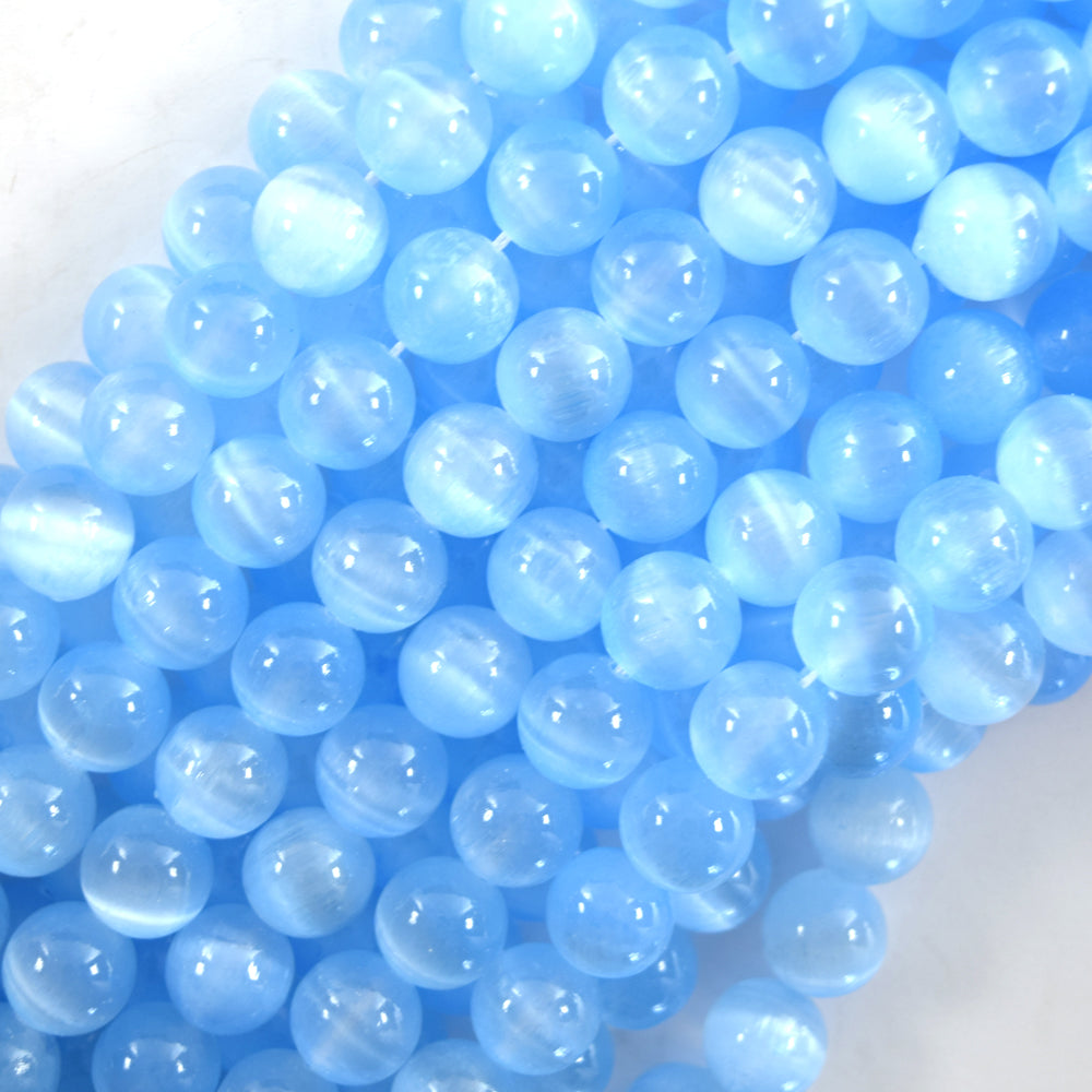 Genuine Blue Selenite Round Beads Gemstone 15.5" Strand 6mm 8mm 10mm