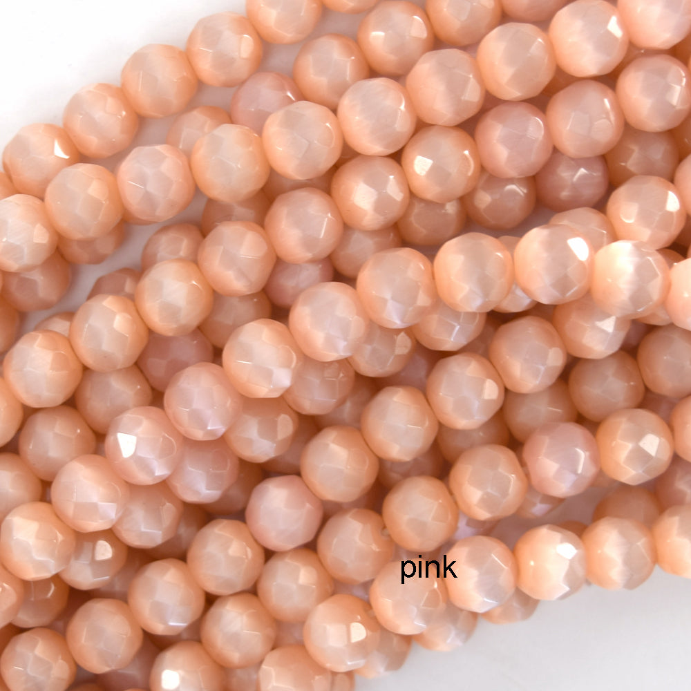 8mm Faceted Cats Eye Round Beads Gemstone 14