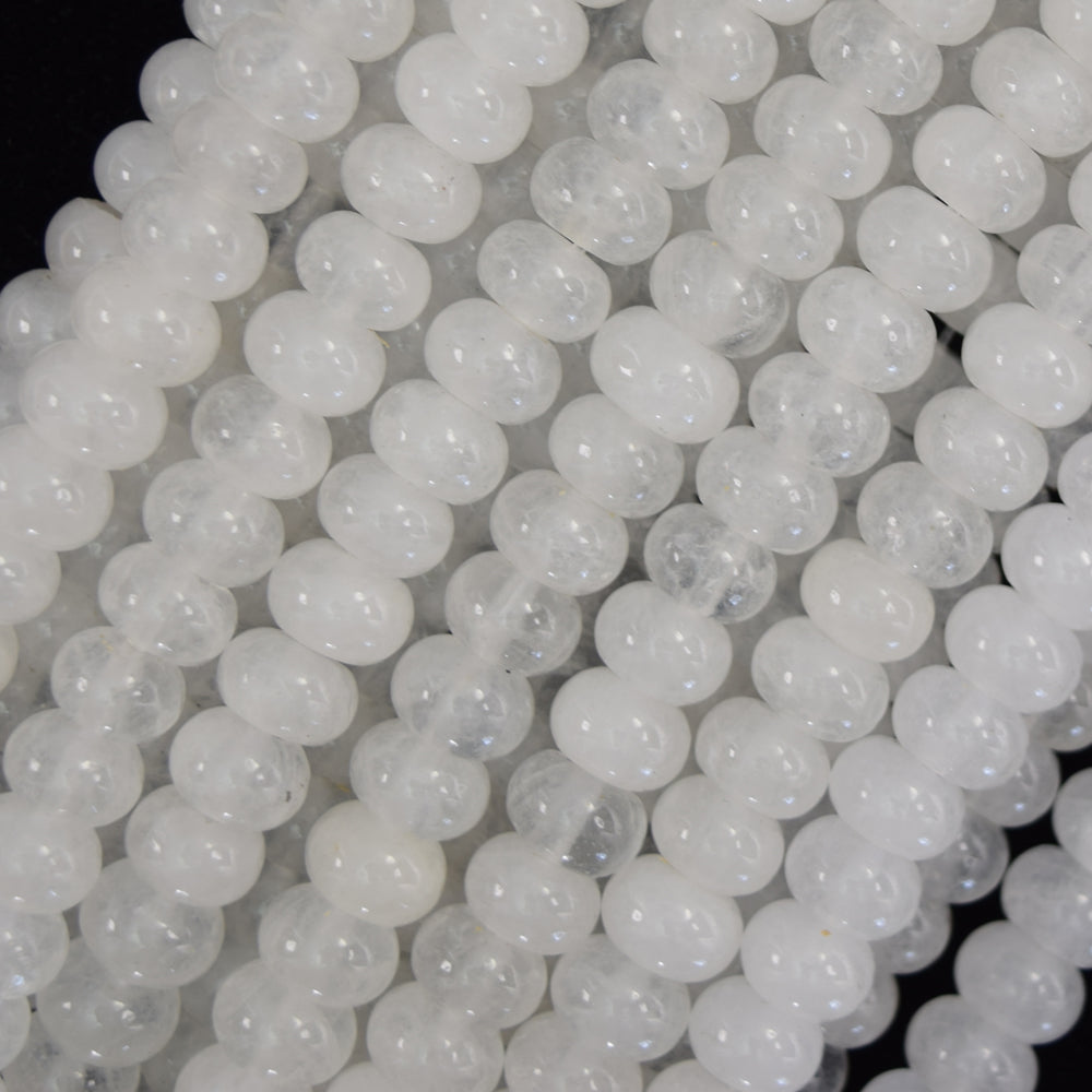8mm natural Angola off white crystal quartz rondelle button beads 15